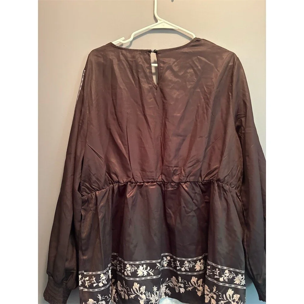 BloomChic Blouse Womens Plus Size 18 Black Ivory Floral V-Neck Tunic Top - Picture 6 of 11